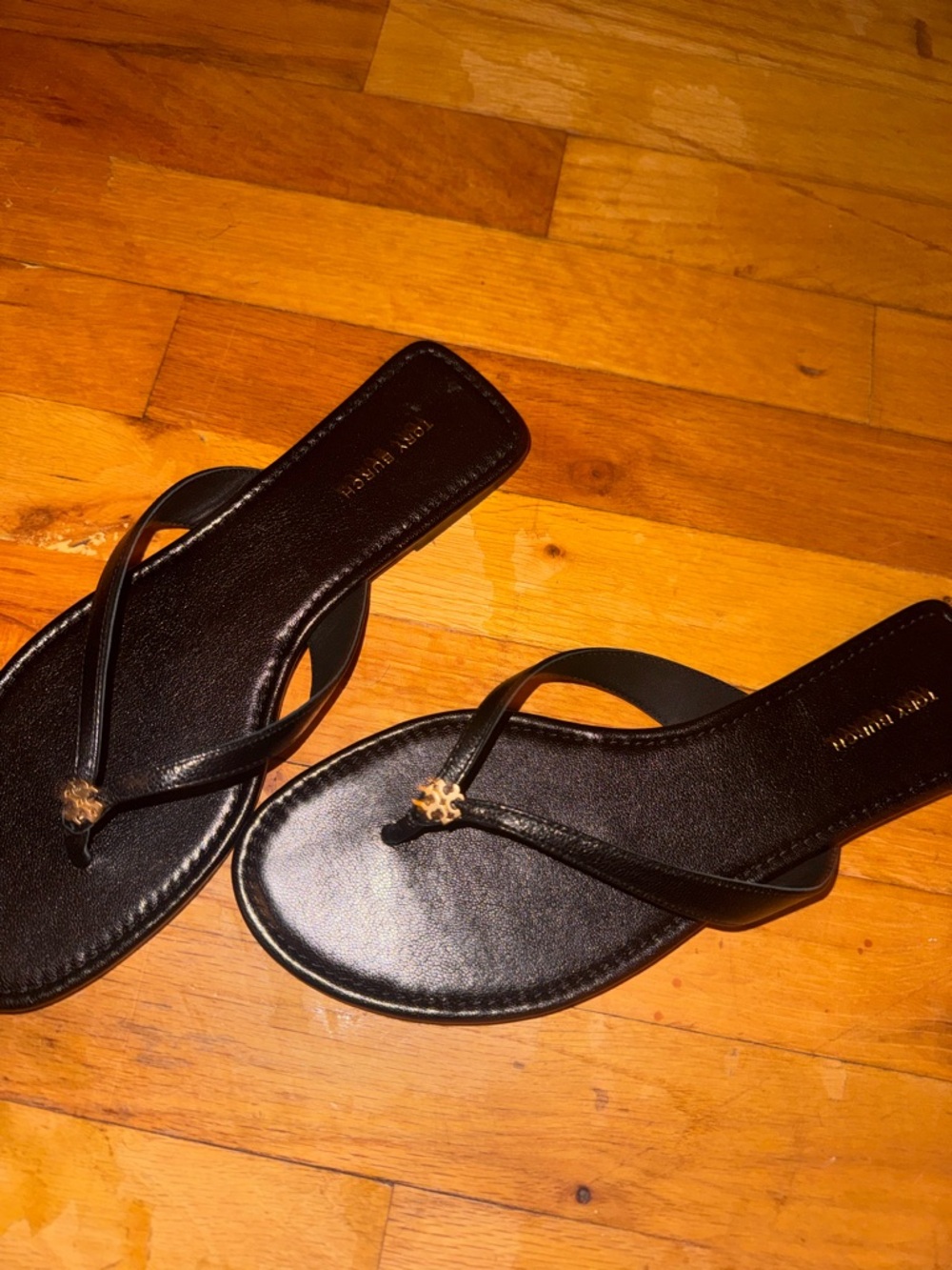 Tory Burch Black Flip Flop Sandals with Gold Logo